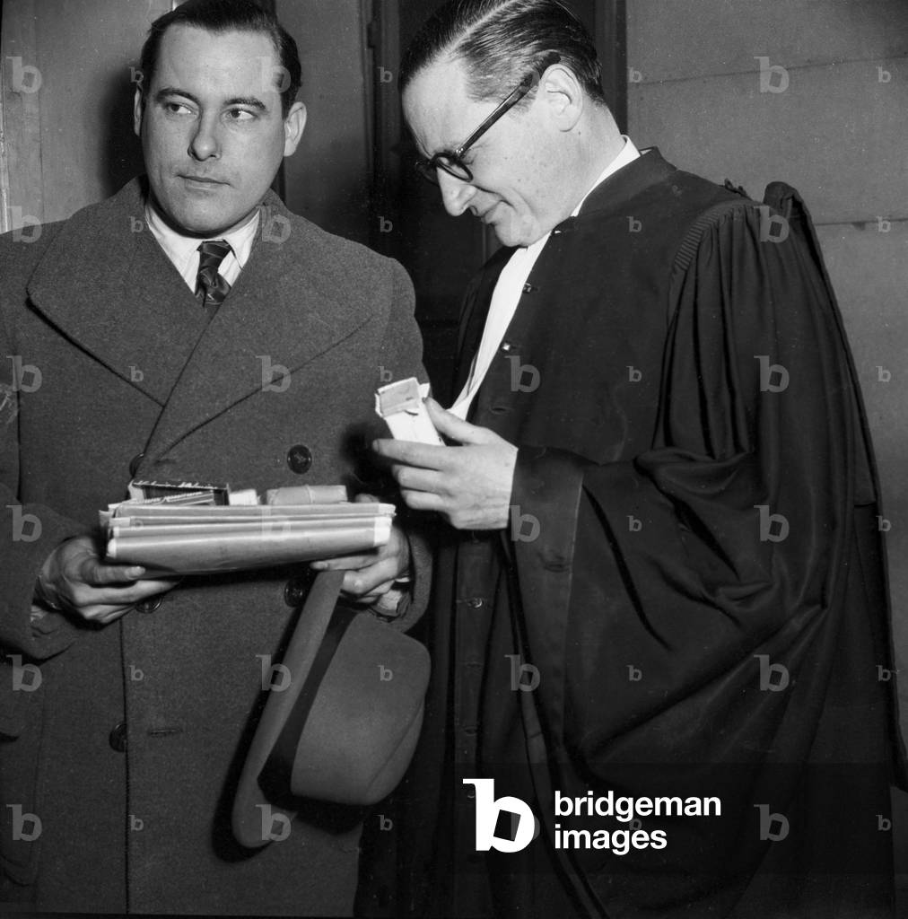 Paul Lorenz and Lawyer Rene Floriot in Paris, February 22, 1949 (b/w photo)