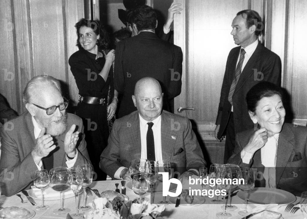 Members of Jury For Goncourt Academicians French Writers Francois Nourissier Daniel Boulanger and Edmonde Charles-Roux November 16, 1987 (b/w photo)