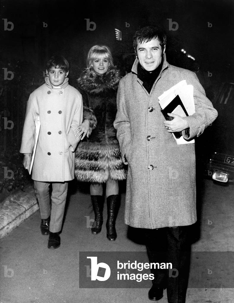 French Humorist Actors Sophie Daumier (With her Son Philippe) and Guy Bedos April 24, 1964 (b/w photo)