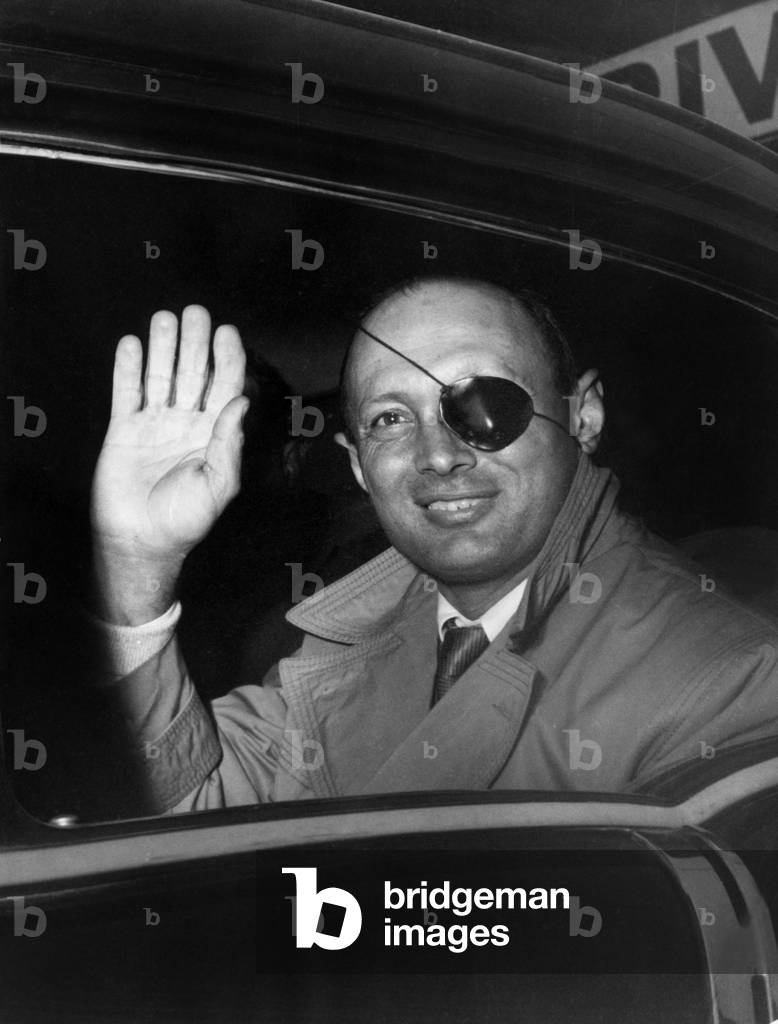 The General Moche Dayan, Commander-In-Chief of The Armed Force in Israel, at his Arrival From London at The Airport Orly in France January 16, 1958 (b/w photo)
