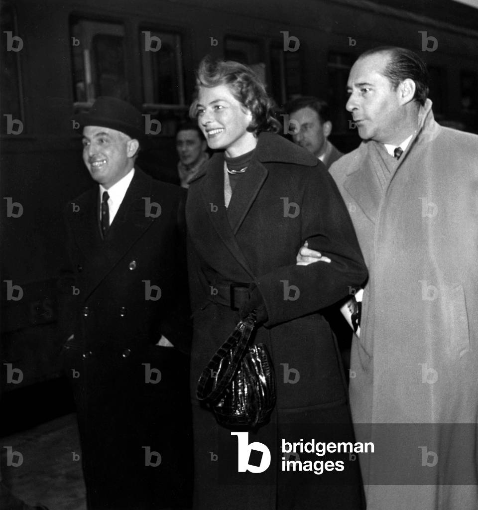 Roberto Rossellini and his Wife Ingrid Bergman in Paris November 3, 1950 (b/w photo)