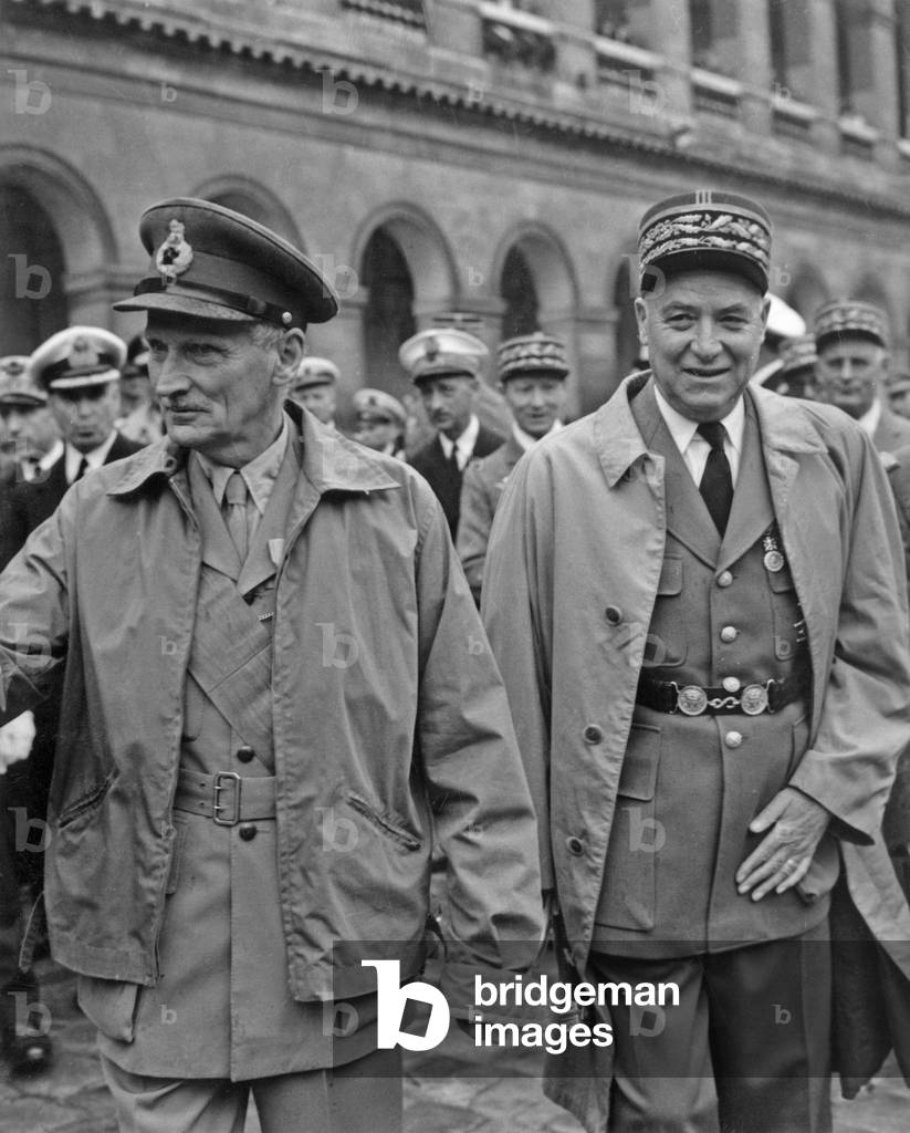 English Marshal Bernard Montgomery (L) and French Marshal Alphonse Juin at The Invalides, Paris, September 15, 1958 (Montgomery Is Going To Receive A Medal) (b/w photo)