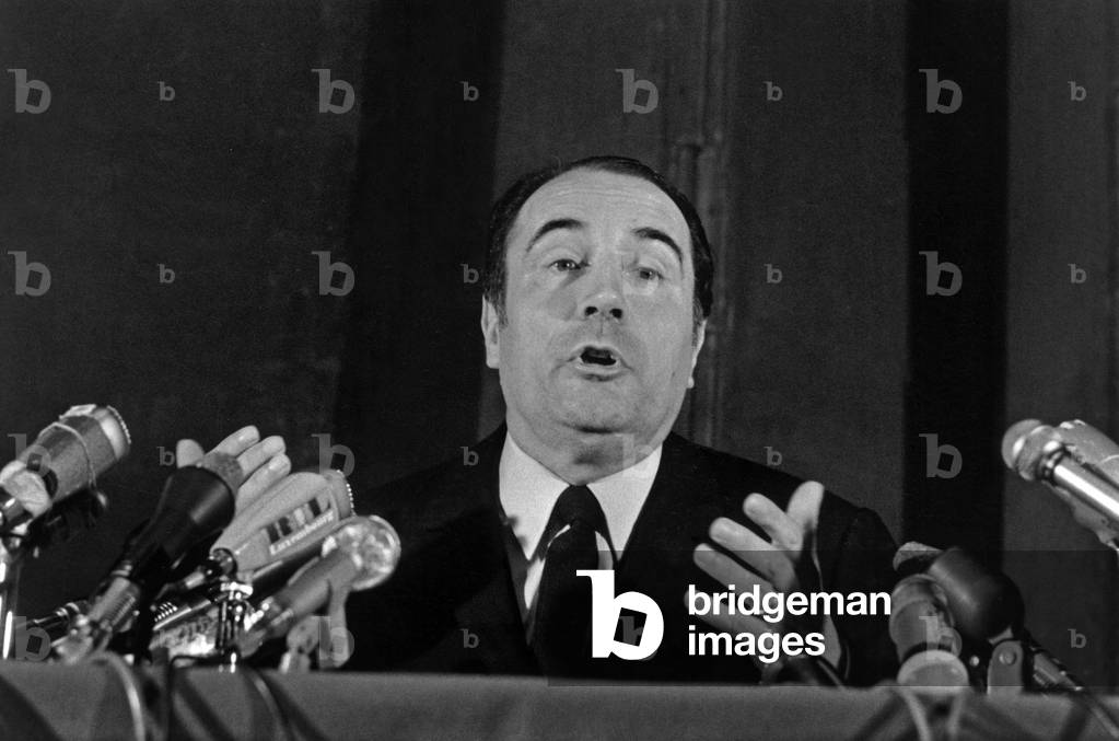 Francois Mitterrand during Press Conference in Paris About May 68 Event, May 28, 1968 (b/w photo)