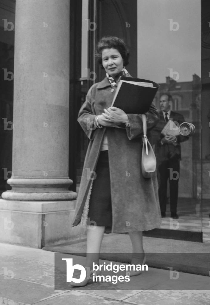 French secretary of state Sid Cara leaving the Elysee, Paris, after council of ministers, November 23, 1960 (b/w photo)