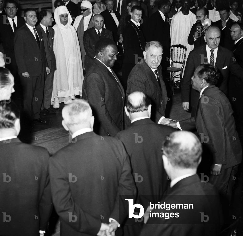 Reception Given in Paris City Hall on September 28, 1961 For Visit of President of Niger Diori Hamani and his Wife : Paul Minot, President of Town Council (b/w photo)