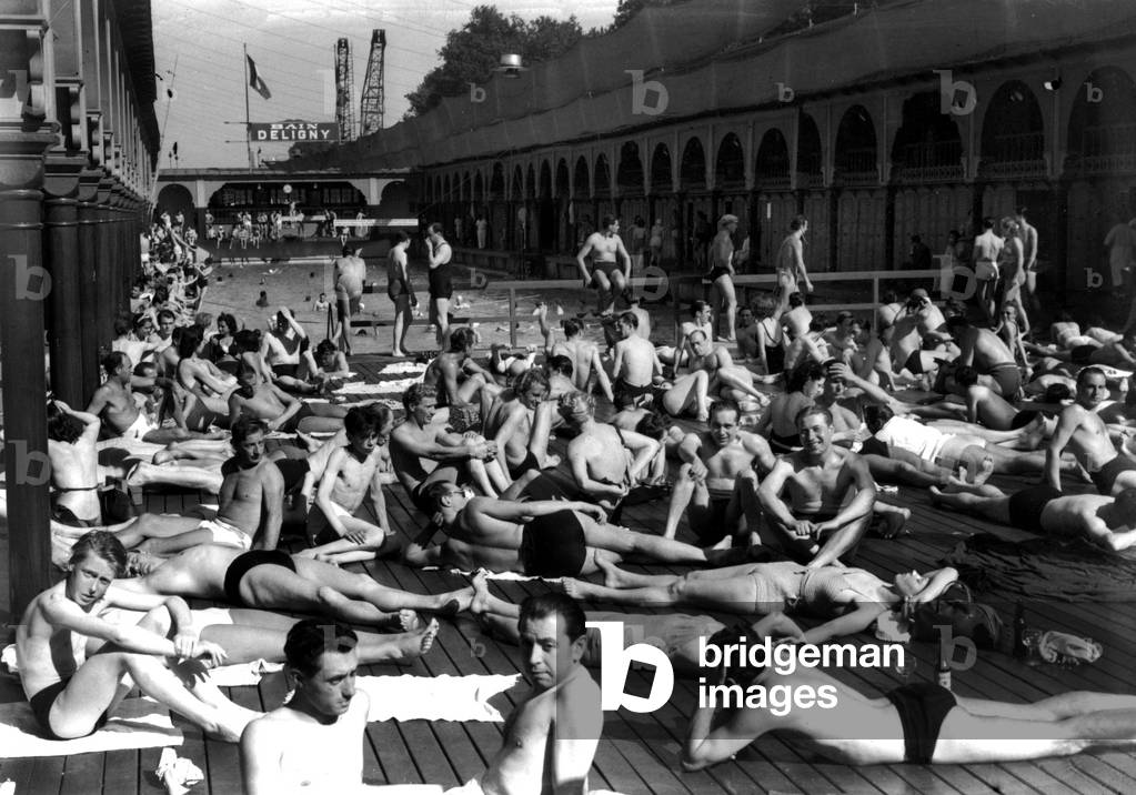 The Crowd in Deligny Swimming Pool in Paris during 1939 Summer (b/w photo)