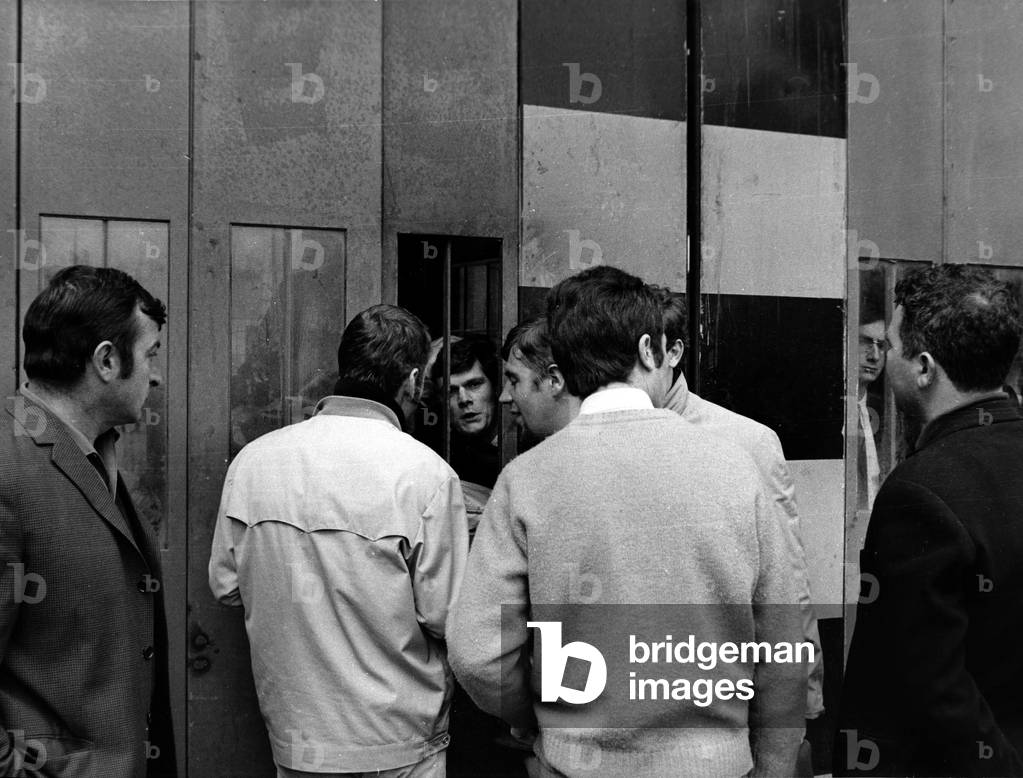 Students Talking With Workers Occupying Renault Factory Billancourt May 17, 1968 (b/w photo)
