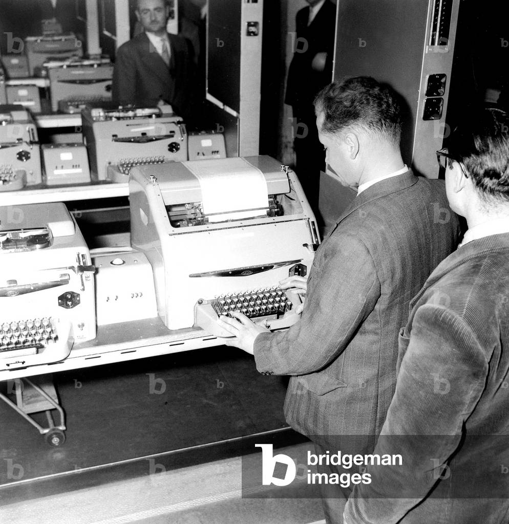 New Telex Exchange in Paris Opened December 7, 1957 (b/w photo)