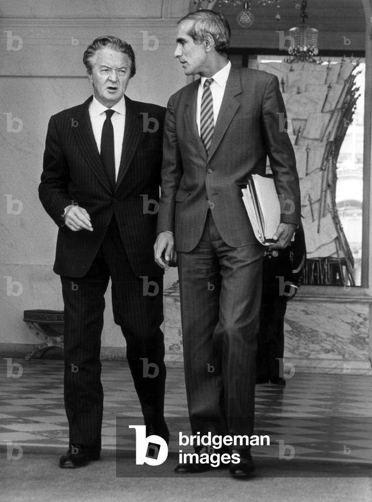 Roland Dumas and Paul Quiles, 1985 (b/w photo)