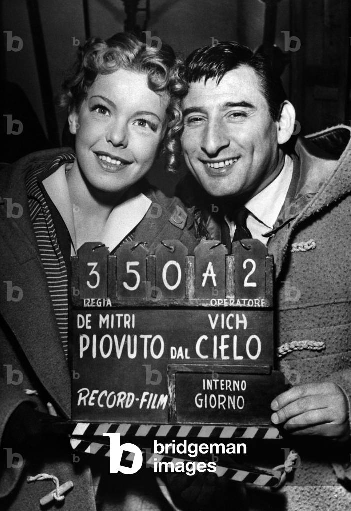 Cecile Aubry And Renato Rascel During Filming The Film “Tomb Of Heaven” At The Studios De La Icet In Milan February 10, 1953 (b/w photo)