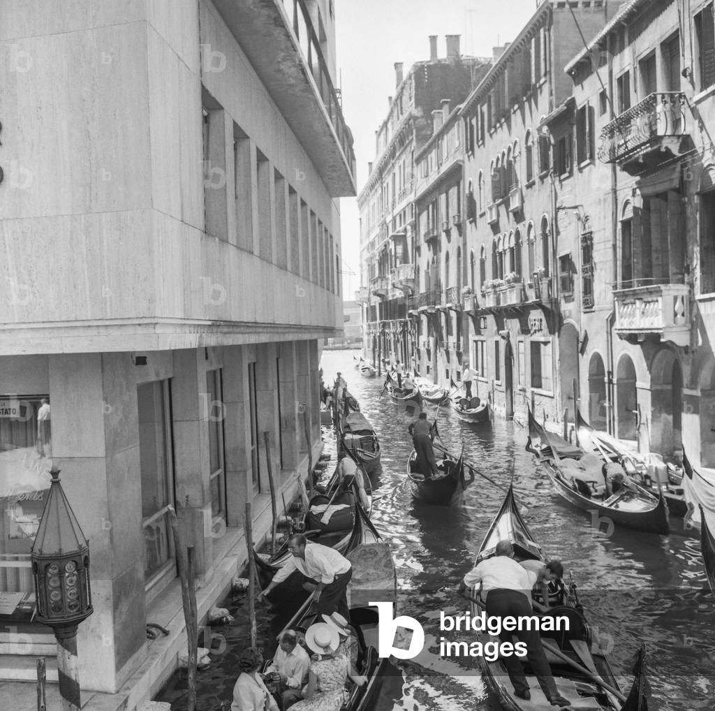 Gondolas in Venice, August 1958 (b/w photo)