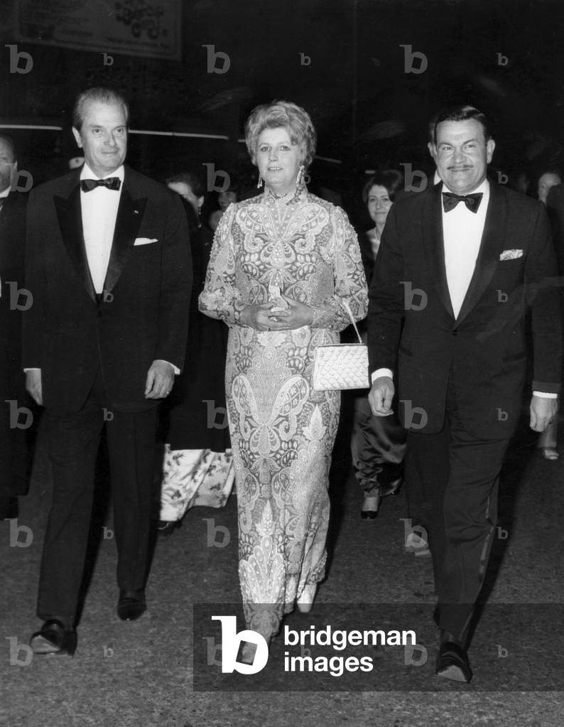 Mr and Mrs Jacques Baumel (R), French Secretary of State, With Mr Thomas, Prefect, Arriving at Closing Gala of Cannes Film Festival on May 16, 1970 (b/w photo)