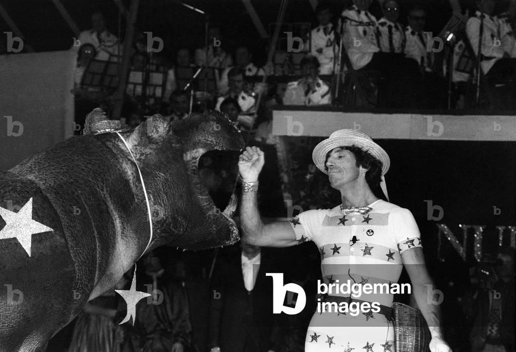 French Actor With An Hippopotamus at The Gala De L'Union Des Artistes, November 23, 1981 (b/w photo)