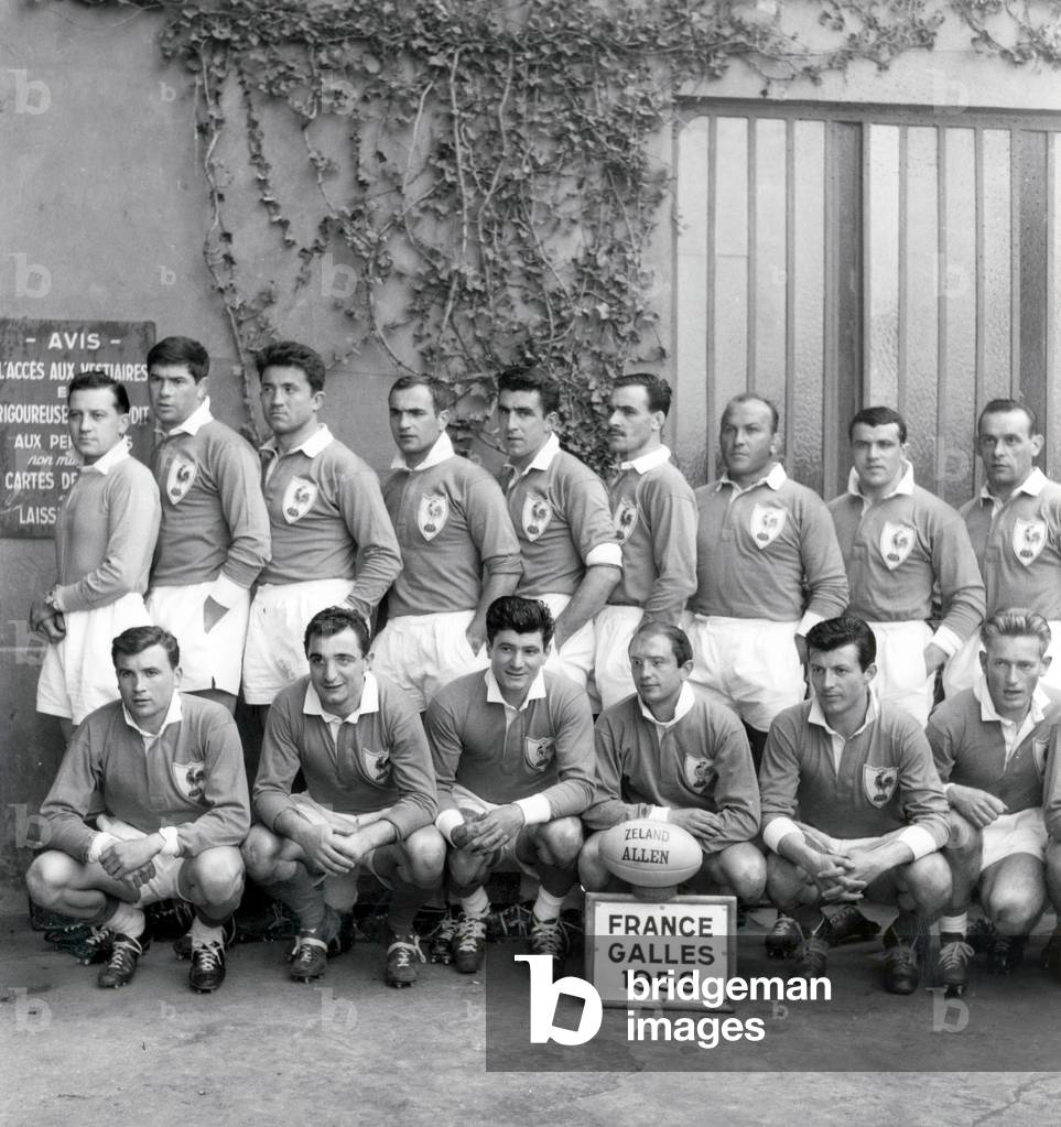 French Rugby Team Before Match Against Wales Team April 04, 1959 (b/w photo)