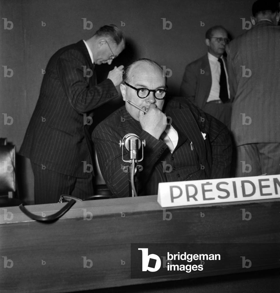 Uno General Assembly in Paris, October 2, 1948 : Paul Henri Spaak, President (b/w photo)