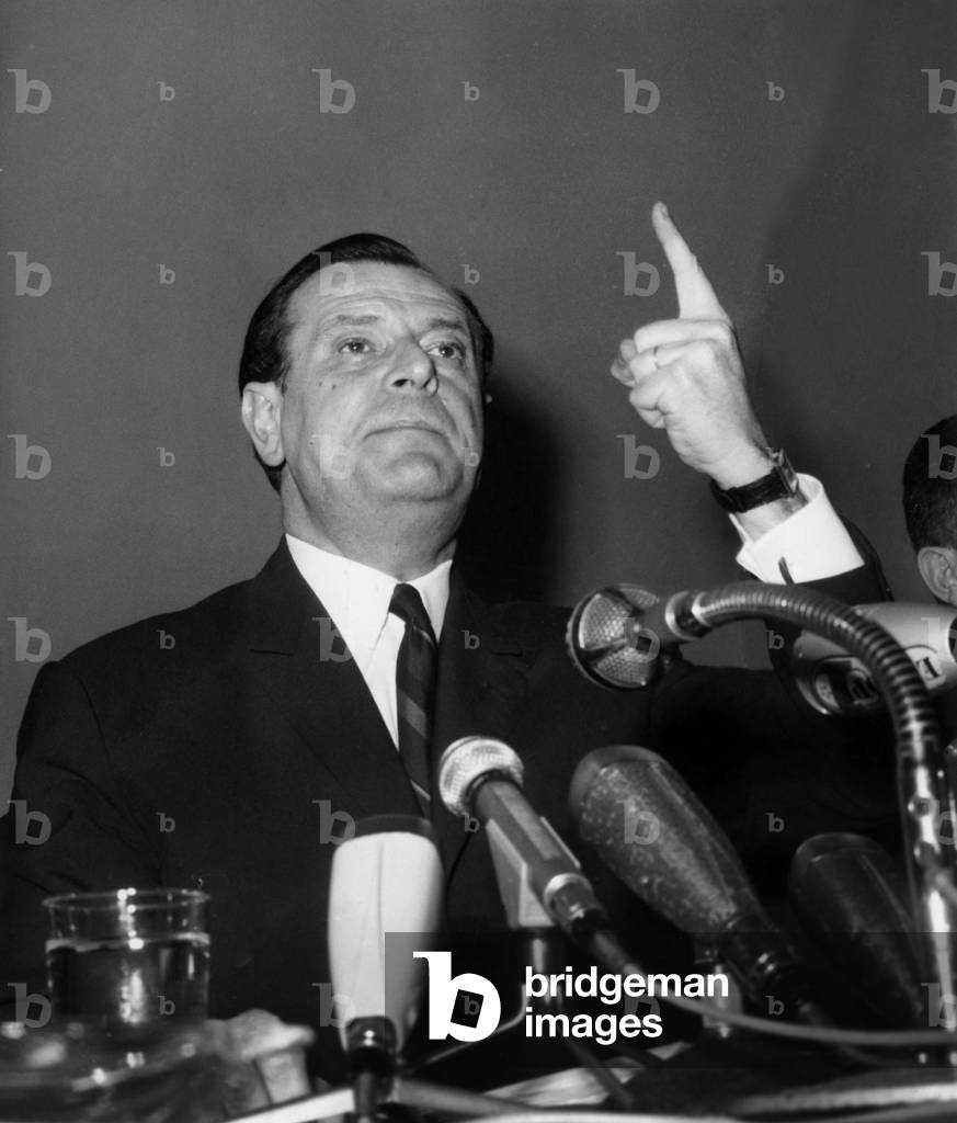 Jean Lecanuet during Press Conference Anouncing Candidates and Program of The Centre For General Elections in Paris on January 29, 1967  (b/w photo)