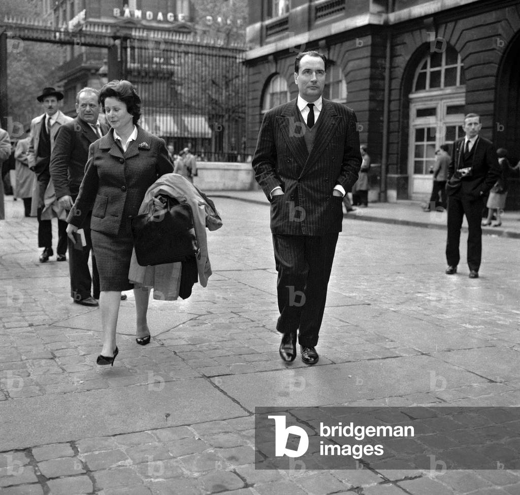Francois Mitterrand arriving at trial of former general Salan, Paris, May 15, 1962 (b/w photo)