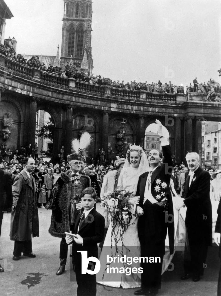 Wedding of Otto of Habsburg (Son of Emperor Charles1Stofhabsburg and Empresszita) With Regina of Saxe-Meiningen in Nancy (France) on May 10, 1951 (b/w photo)