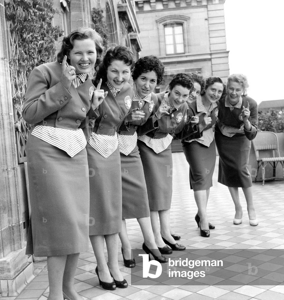 French Train Company Receptionists August 3, 1956 (b/w photo)