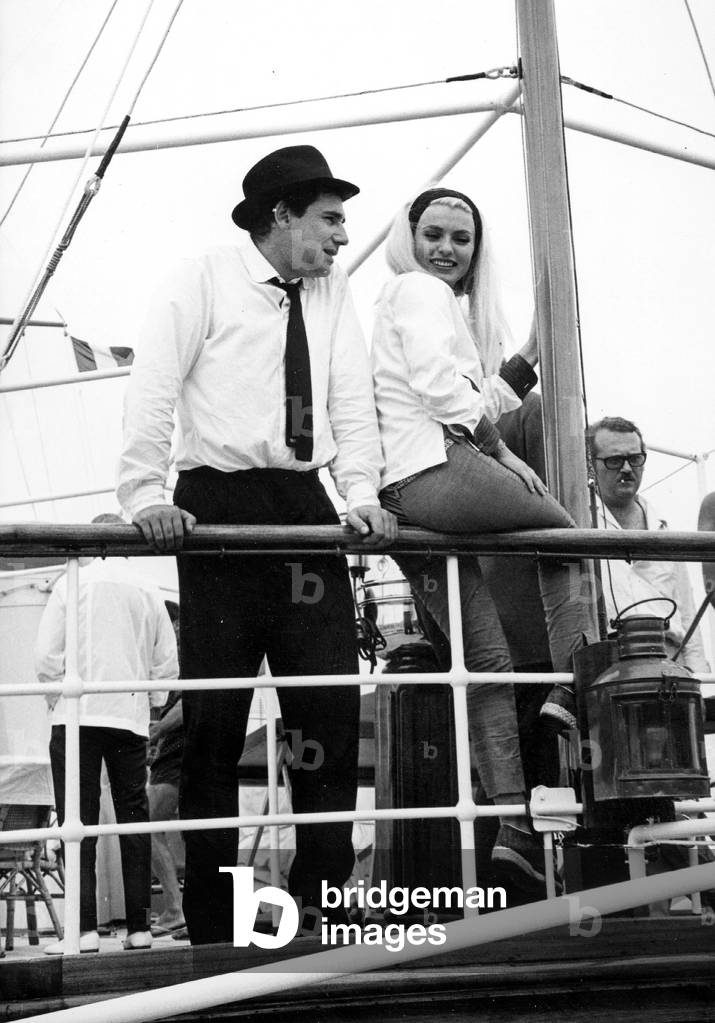Marie France Pisier With Actor-Director Robert Hossein on Set of Film Death of A Killer August 28, 1963 (b/w photo)