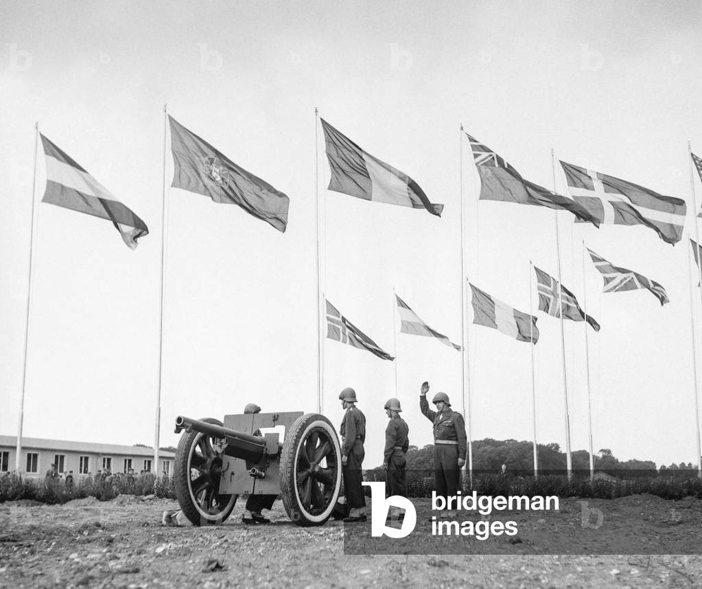 Opening of the SHAPE (Supreme Headquarters Allied Powers Europe) in Louveciennes, France, July 23, 1951 (b/w photo)