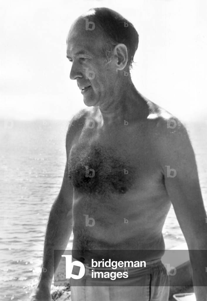 French President Valery Giscard D'Estaing on Holiday in Saint-Jean-Cap-Ferrat (French Riviera) August 14, 1974 (b/w photo)