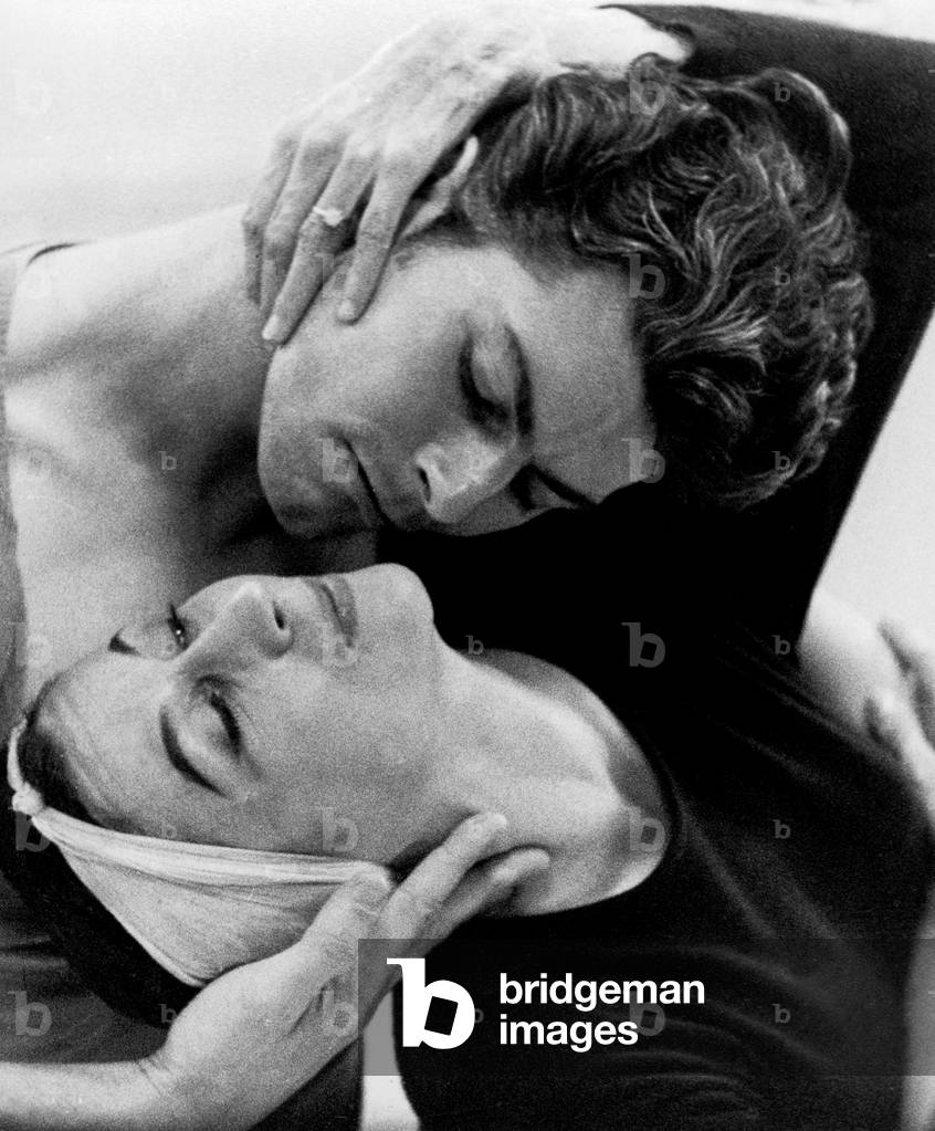 Janine Charrat and Victor Rena during Rehearsal For Ballet in Geneva Theatre on June 3, 1963. Janine Charrat Dances Again For The First Time After her Accident (b/w photo)
