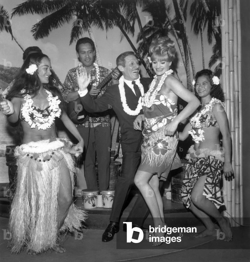 French Singer Jean Sablon Dancing Tamoure With Actress Silvia Sorente in A Club in Paris on December 5, 1962 (b/w photo)