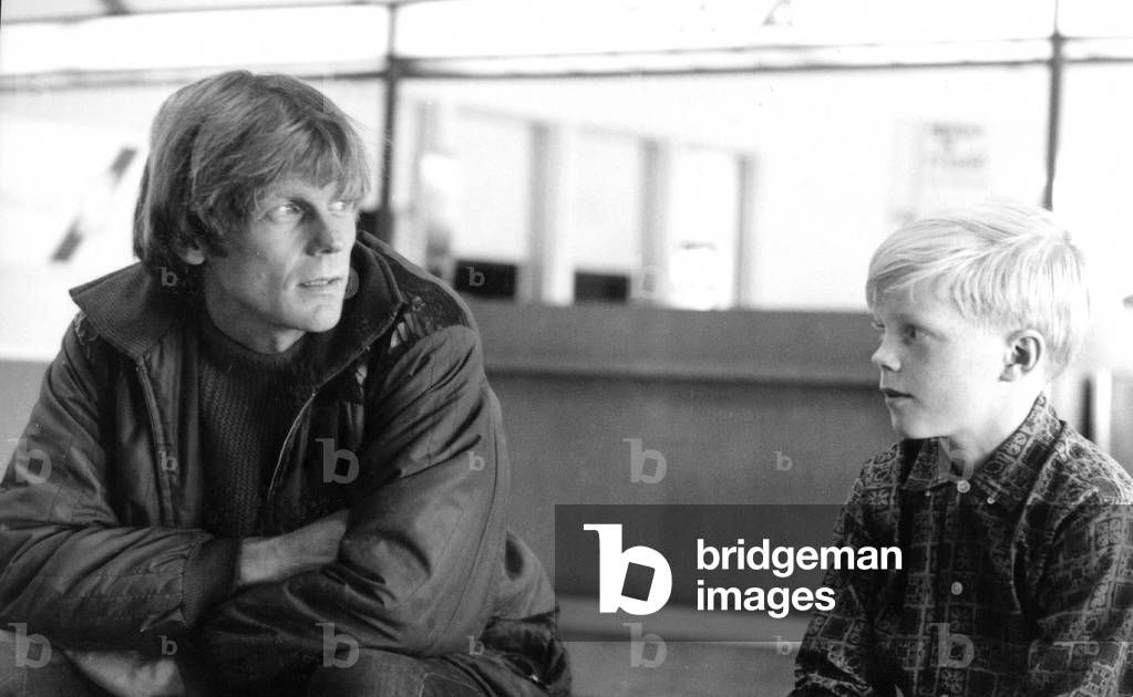 Mountaineer Gary Hemming With Young Johnny Harlin, Son of his Friend John Harlin (Who Died 5 Months Earlier) here at Paris Airport September 02, 1966 (b/w photo)