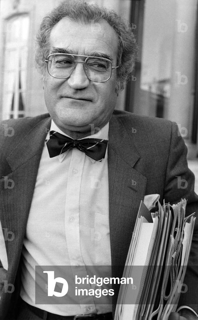 Georges Fillioud, French Secretary of State For Ommunication, Leaving Elysee After Council of Ministers, Paris, November 23, 1983 (b/w photo)