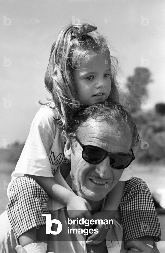 David Niven With his Daughter at Baseball Match in Monaco 1966 (b/w photo)