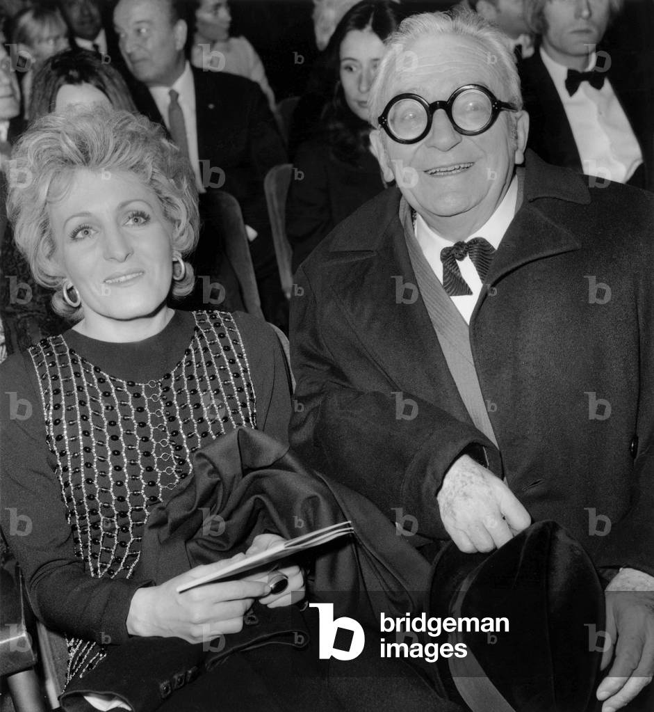 Marcel Achard With Singer Nicole Croisille at The Olympia (Paris) Where Was The Gala of Lizaminelli'S Show on December 5, 1969 (b/w photo)