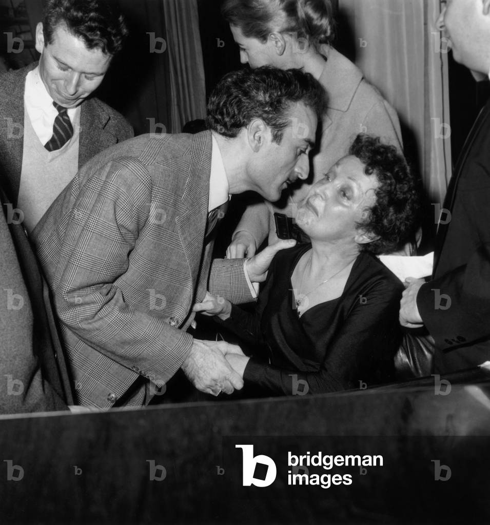French Composer and Lyric Writer Michel Rivgauche With Singer Edith Piaf on November 21, 1959 (b/w photo)