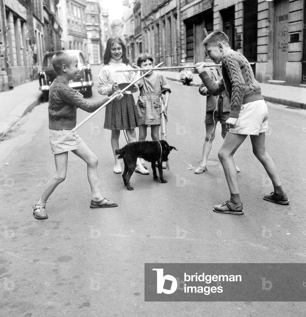 Children Playing in The Streets of Paris August 1957 (b/w photo)