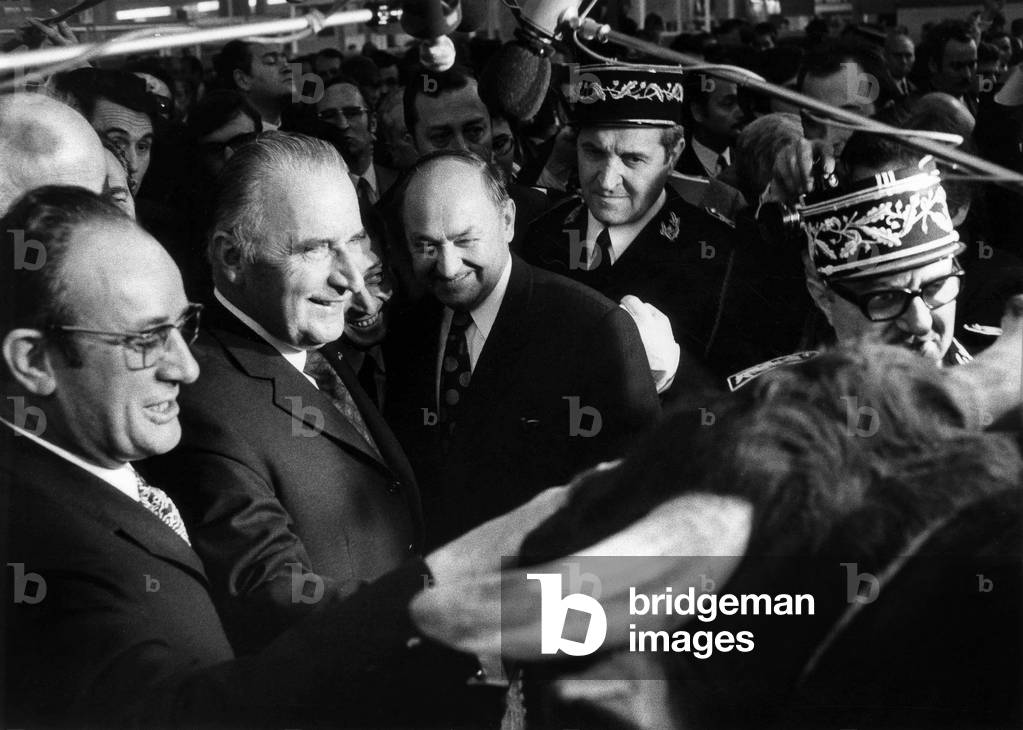French President Georges Pompidou Visiting Military Academies here at The Ecole Militaire in Paris, March 11, 1972 (b/w photo)