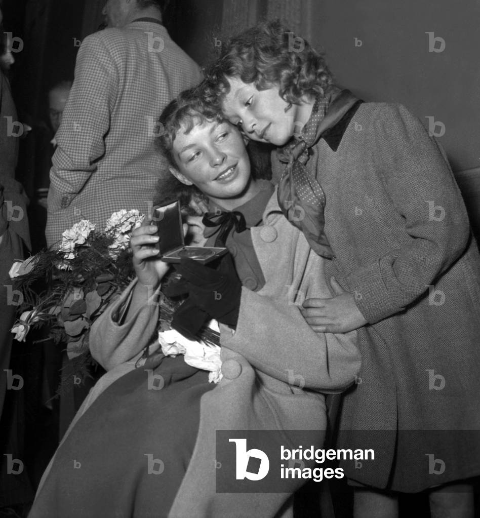 Odile Versois and her Sister Marina Vlady (R) October 18, 1948 (b/w photo)