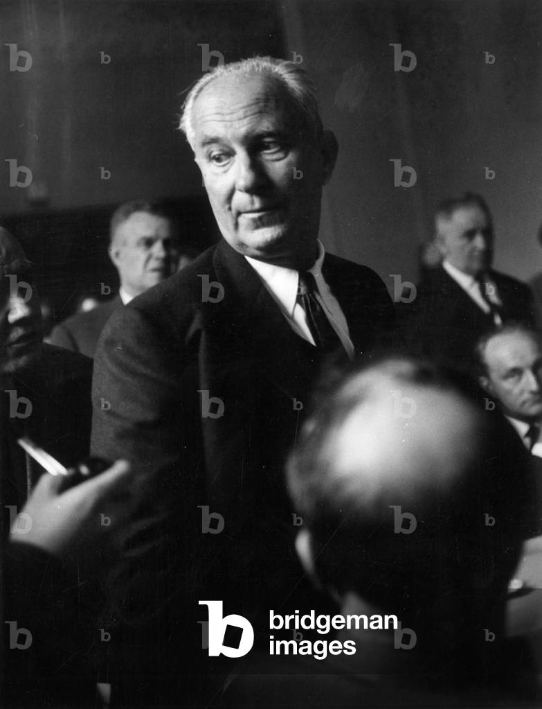 Gaston Defferre during Socialist Congress on June 5, 1965 (b/w photo)