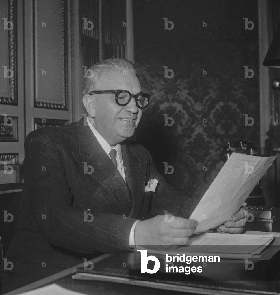 Pierre Segelle, French Minister of Social Affairs, Paris, October 28, 1949 (b/w photo)