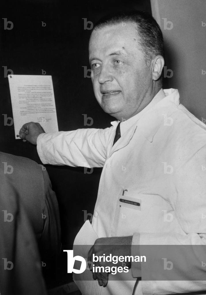 The Doctor Maurice Mercadier, Announcing The First Heart Transplant By The Doctor Christiancabrol in France in A Hopital in Paris, April 29 1968 (b/w photo)
