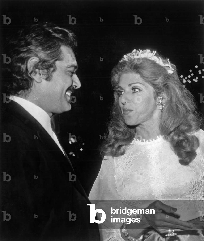 The Baronne Marie-Helene De Rothschild and Omar Sharif at Intercontinental Hotel in Paris on June 28, 1971 Celebrating The Grand Prix De Longchamp (b/w photo)