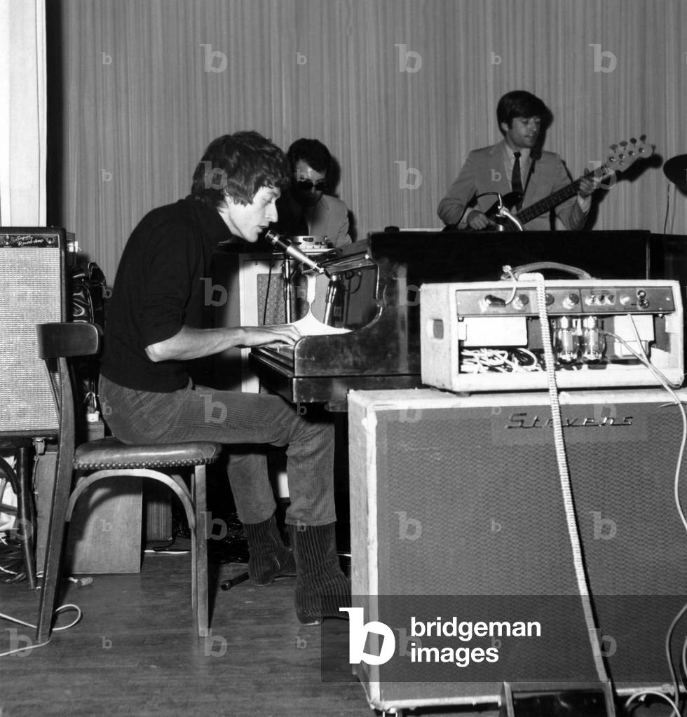 Michel Polnareff on Stage With his Musicians August 1967 (b/w photo)