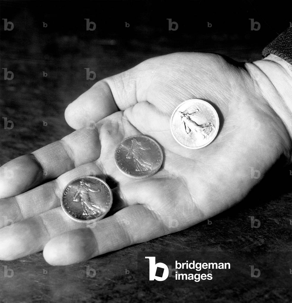 New Franc Coins With The Female Sower Effigy at The French Mint in Paris February 23, 1959 (b/w photo)