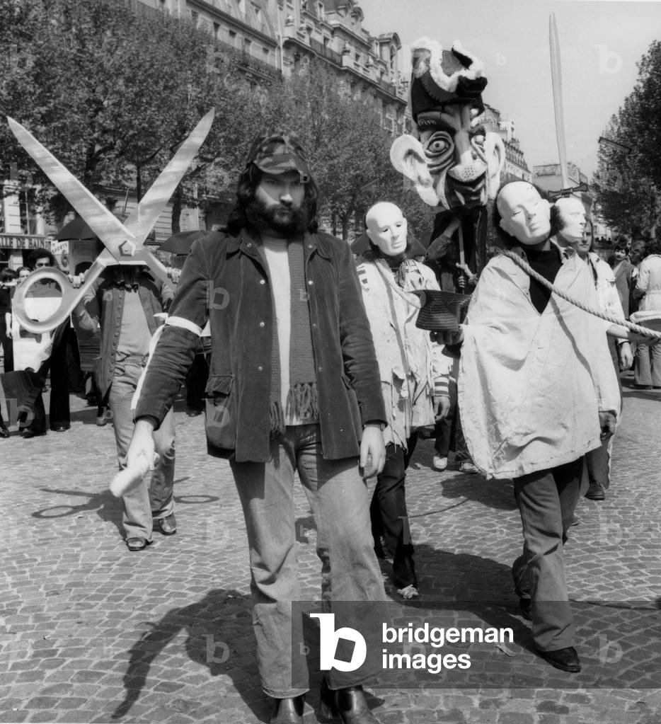 Demonstration of Actors Against Censorship and Comments By Maurice Druon, Paris, May 14, 1973 (b/w photo)