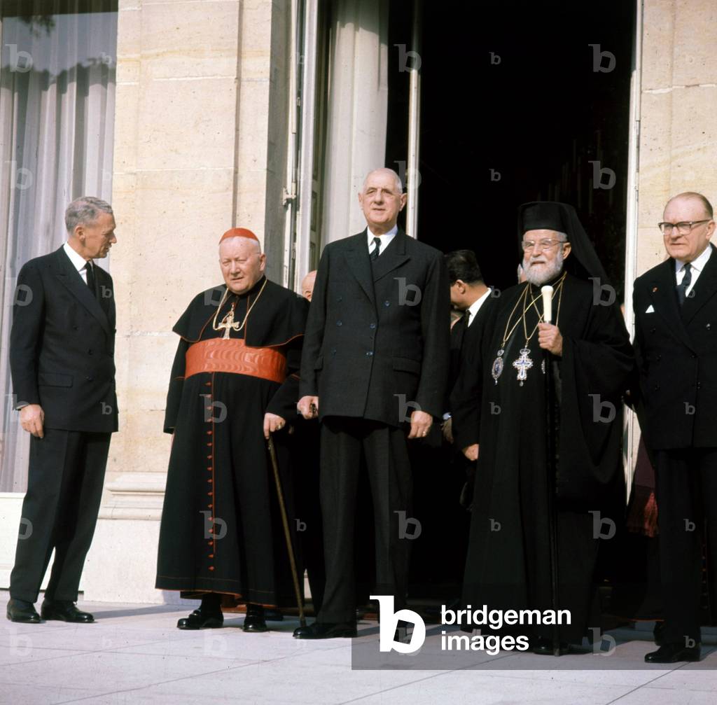 French President Charles De Gaulle With Pope Maximos Iv Saigh at Elysee Palace October 21, 1965 (photo)