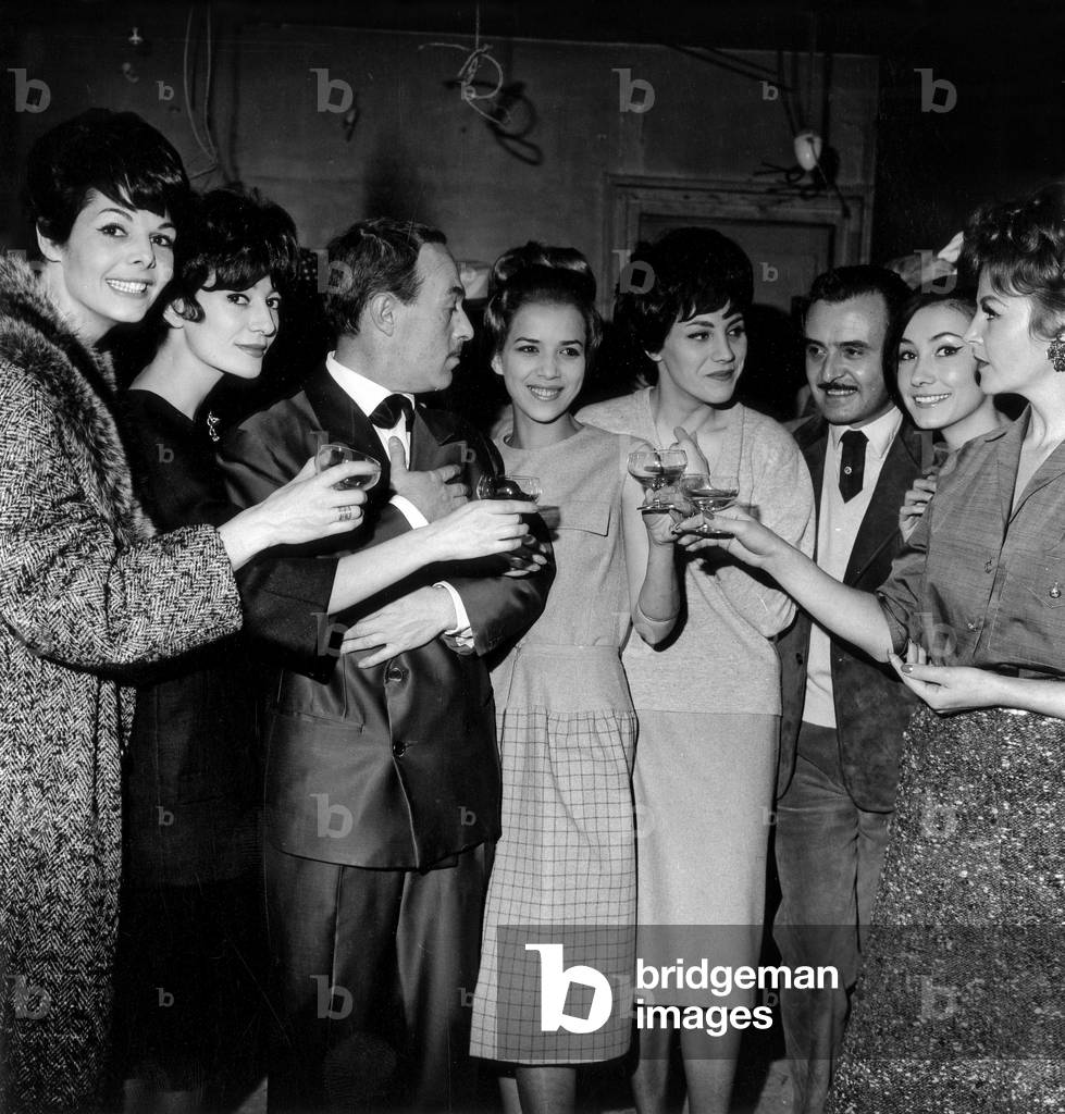 Dress Designer Jacques Esterel, Model Yasmina and Hairdresser Alexandre De Paris After Esterel Fashion Show January 23, 1961 (b/w photo)