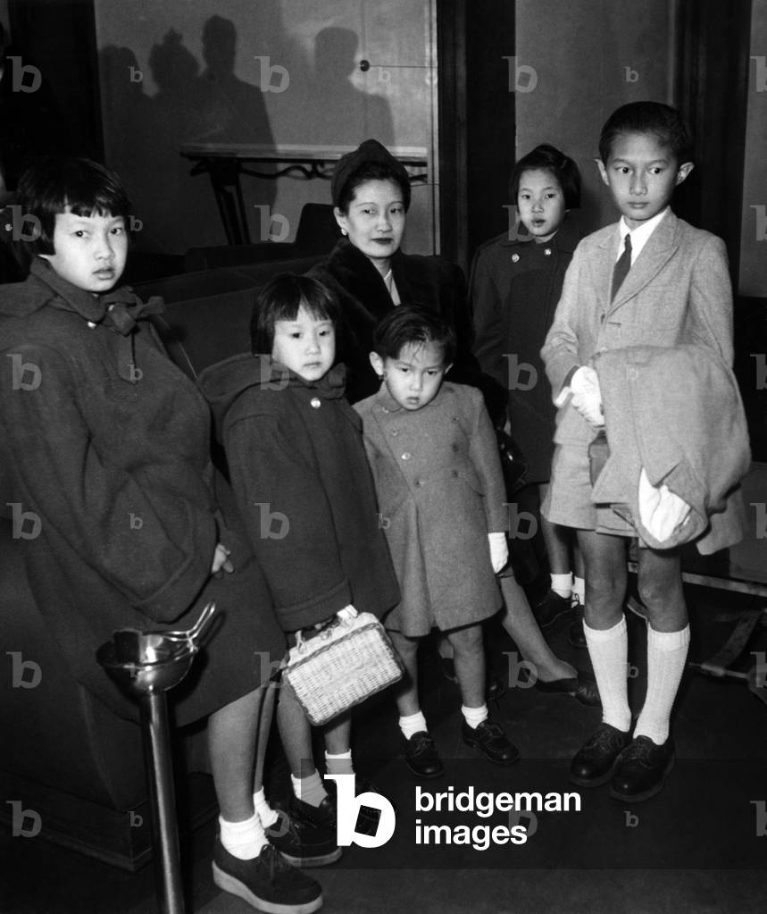 Prince Nguyen Phuc Bao Long With his Mother, Sisters En Brother, March 3, 1950 (b/w photo)
