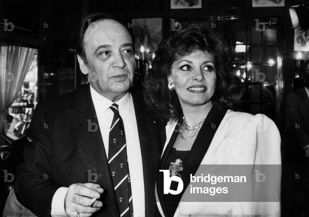 French Actors Raymond Pellegrin and Michele Mercier at The 50Th Birthday of Cinecitta Celebrated A The Champs Elysees on April 28, 1987 (b/w photo)