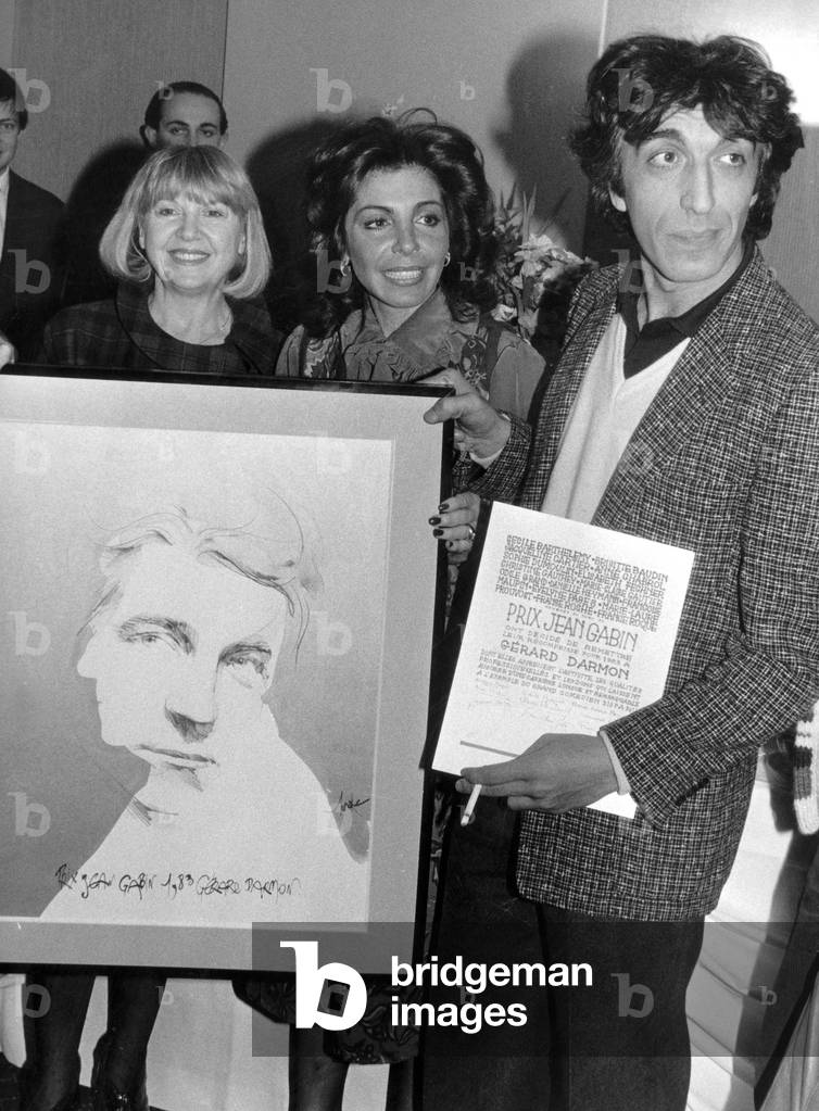 Actor Gerard Darmon Receiving Acting Prize February 17, 1983, here With Evelyne Pages Et De Jacqueline Cartier (b/w photo)