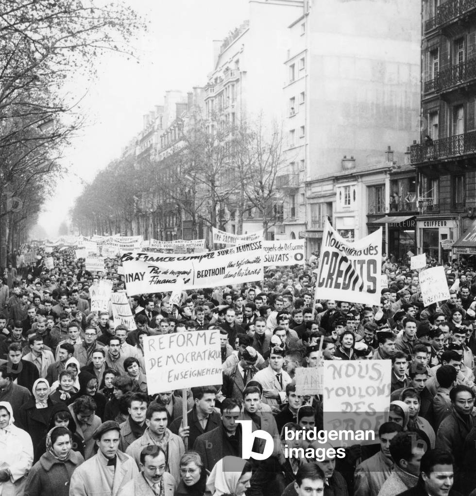 Demonstrations of Students in Paris To Protest Against Shortage of Means December 10, 1958 (b/w photo)