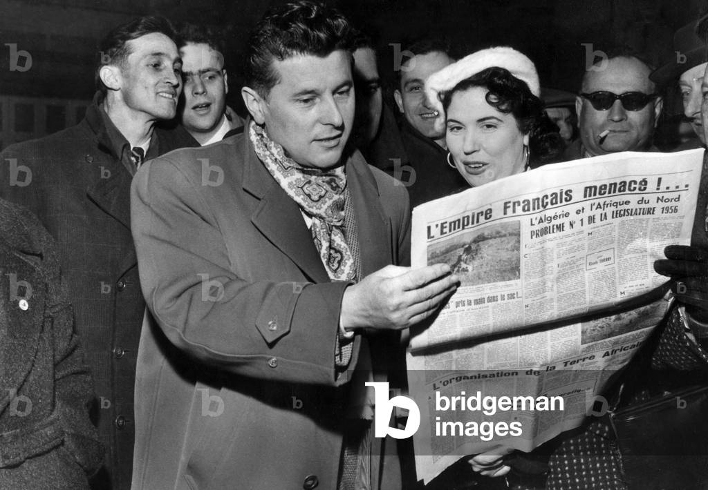 Pierre Poujade President of French Shopkeepers and Craftmen Defense Union here With his Wife at 